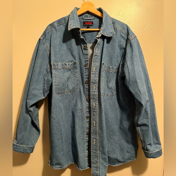 Mens Wolverine Heavy Denim Gusset Underarms Blue Cotton Button Down - Picture 1 of 11